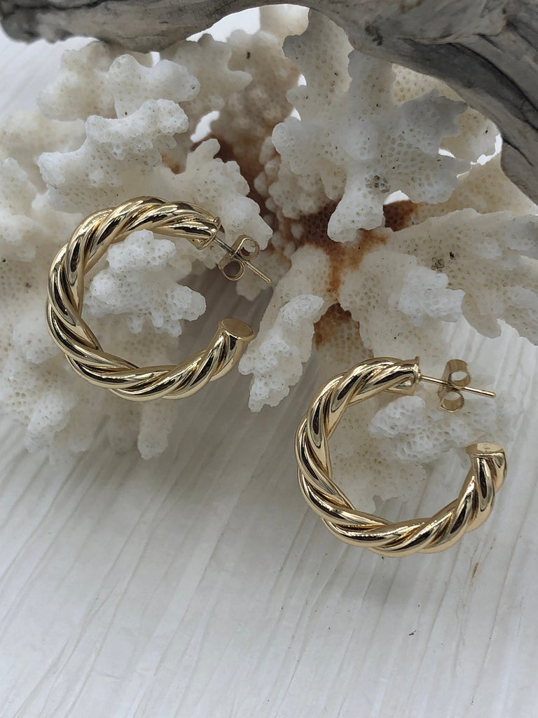 Thick Twist Hoops, Small Bold Hoop Earrings, Statement Silver Hoops Sterling Silver / 20mm