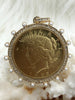 Image of Reproduction Coin Pendant, Liberty Peace Dollar Coin Pendant, Coin Bezel, Vintage Coin Pendant, Coin Bezel w/Pearls and CZ . Fast Ship