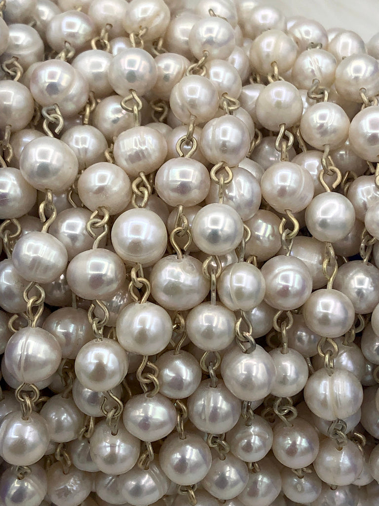 Freshwater AA+ 9mm White Near Round Freshwater Pearl Beaded Rosary