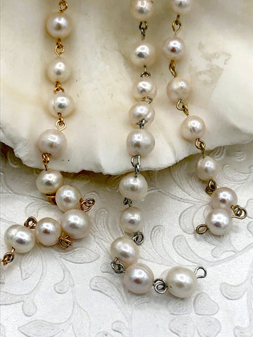 Freshwater AA+ 9mm White Near Round Freshwater Pearl Beaded Rosary Chain, Natural Freshwater Pearl ,Pearl Chain, Pearl,High Luster,Fast Ship