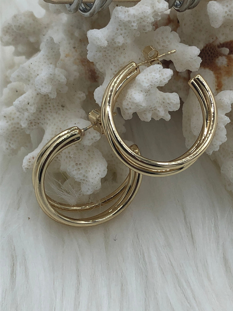 Brass Gold Plated Hoop Earrings, Silver Hoop, Bold Gold Hoop Earrings, Statement Hoops,31mm,Earrings, Gold or Silver Sold as a set Fast Ship