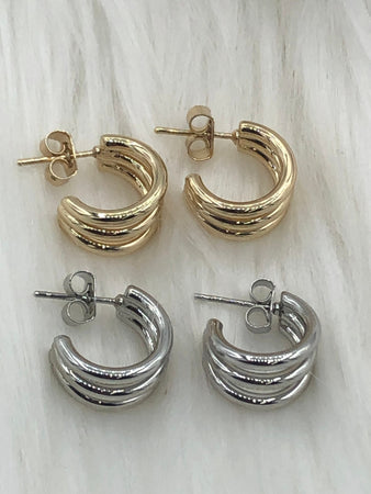 Brass Gold Plated Hoop Earrings, Silver Hoop, Bold Gold Hoop Earrings, Statement Hoops,20mm,Earrings, Gold or Silver Sold as a set Fast Ship