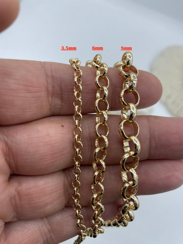 Brass Cable Rolo Chain Round sold by the foot. 6mm x 1.5mm x 1mm. Medium Size Rolo Chain Electroplated , 7 finishes available. Fast ship