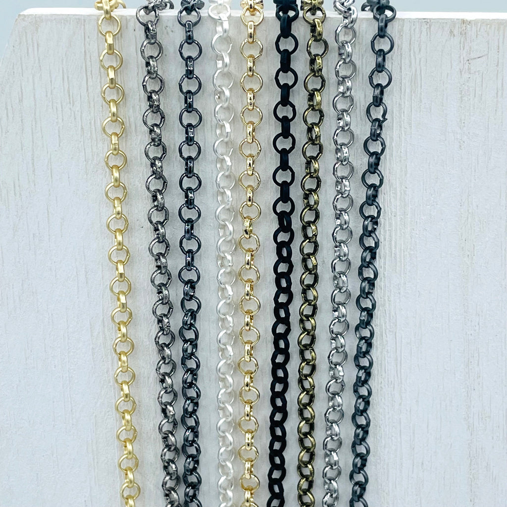 Brass Metal Rolo Continuous Oval Shape Chains 1 Meter Width 3mm