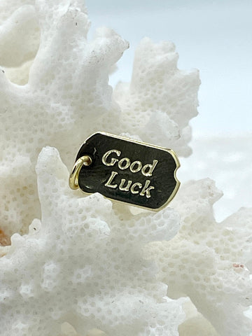 Good Luck Pendant, Good Luck Charm Brass 14kt Plated Gold or silver 15mm x 9mm. Fast Ship