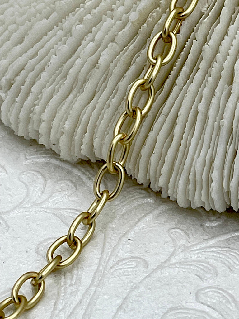 Small Cable Chain Smooth Oval sold by the foot. 3.5mm x 5mm. Wire 1mm. Electroplated base metal, 6 finishes available. Fast ship