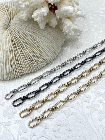 Brass Mixed Link Medium Cable Chain Oval sold by the foot. 7.5mm x 13mm oval,  Electroplated brass, 3 finishes Fast ship