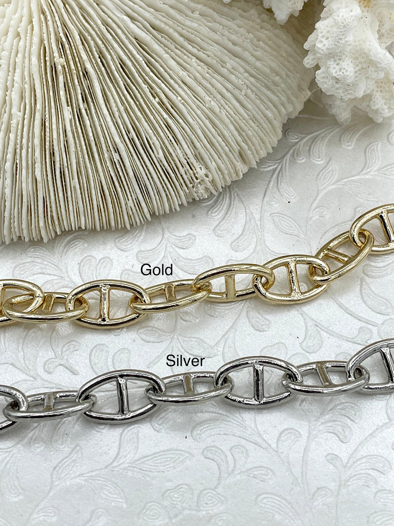 Brass Mariner Chain, Bulky Chain, Chunky Chain 21mm wide x 12mm. gold plated over Brass or Rhodium. HIGH QUALITY.