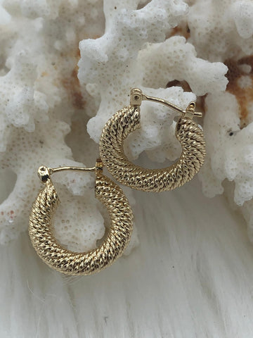 Brass Gold Huggie Hoop Earring, Round Hoop, Bold Hoops, Statement Hoops, Twisted Hoops, 21mmx5mm Gold or Silver Sold as a set. Fast Ship