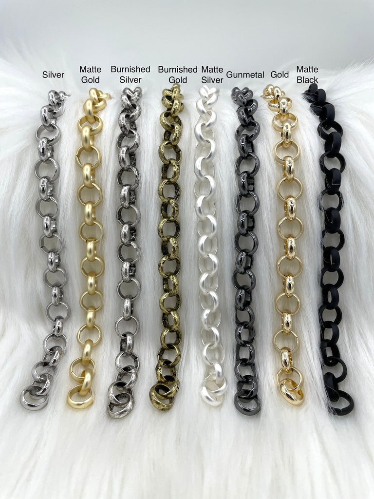 Brass Cable Rolo Chain Round sold by the foot. 10mm. Large Size Rolo Chain Electroplated , 8 finishes available. Fast ship