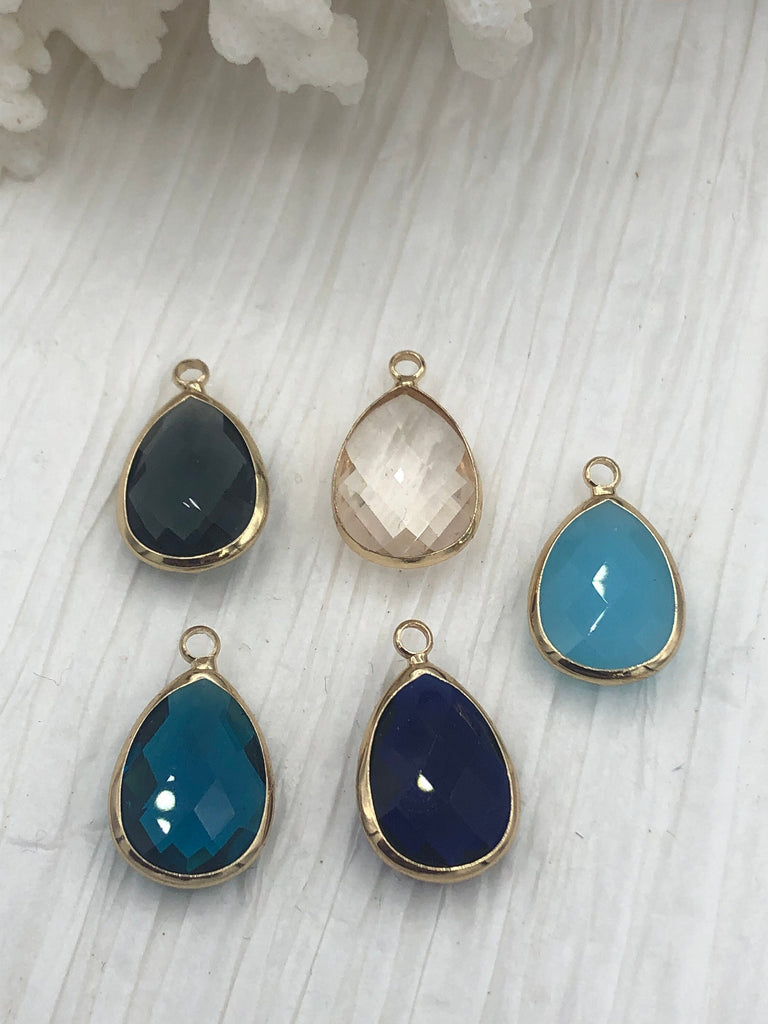 Crystal Gold Soldered Pendants and Charms. Teardrop, Oval Connector, Soldered Crystal Charms 5 Colors, Fast Ship