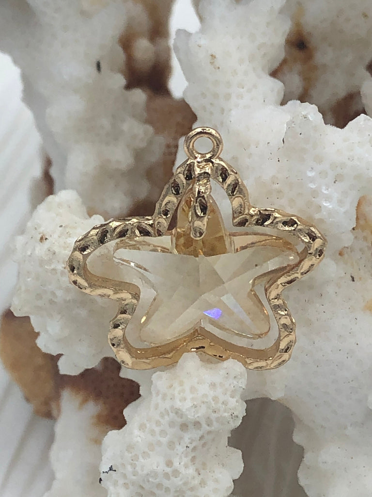 Crystal and Gold Pendants and charms. Shell, Teardrop, Starfish , 3 Styles to choose from. Fast Shipping