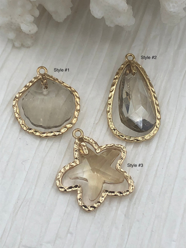 Crystal and Gold Pendants and charms. Shell, Teardrop, Starfish , 3 Styles to choose from. Fast Shipping