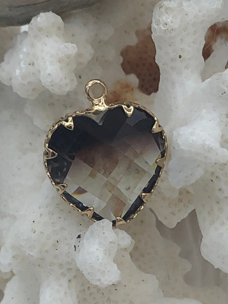 Crystal Gold Pendants and charms. Smokey Heart and Oval Pendant, Black Rectangle Pendant/Charms 3 Shape/Styles Fast Ship