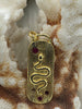 Image of Snake Pendant, High Quality Brass CZ Snake Medallion, Gold plating, Garnet CZ 33mm x 12mm. Fast Ship
