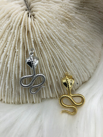 Cobra Charm Pendant, Gold or Silver Snake Charm Pendants, 2 Colors to choose from, Fast Ship