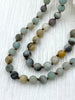 Image of Amazonite Hand Knotted Gemstone Necklace, 36" Multi Color Amazonite, 6mm & 8mm Round smooth and Matte and Polished brown string Fast ship
