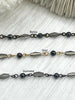 Image of Gemstone Crystal mix Rosary Hematite and Diamond shape Crystal Beaded Chain Bronze, or Gold pin 1 Meter (39 ") Fast Ship
