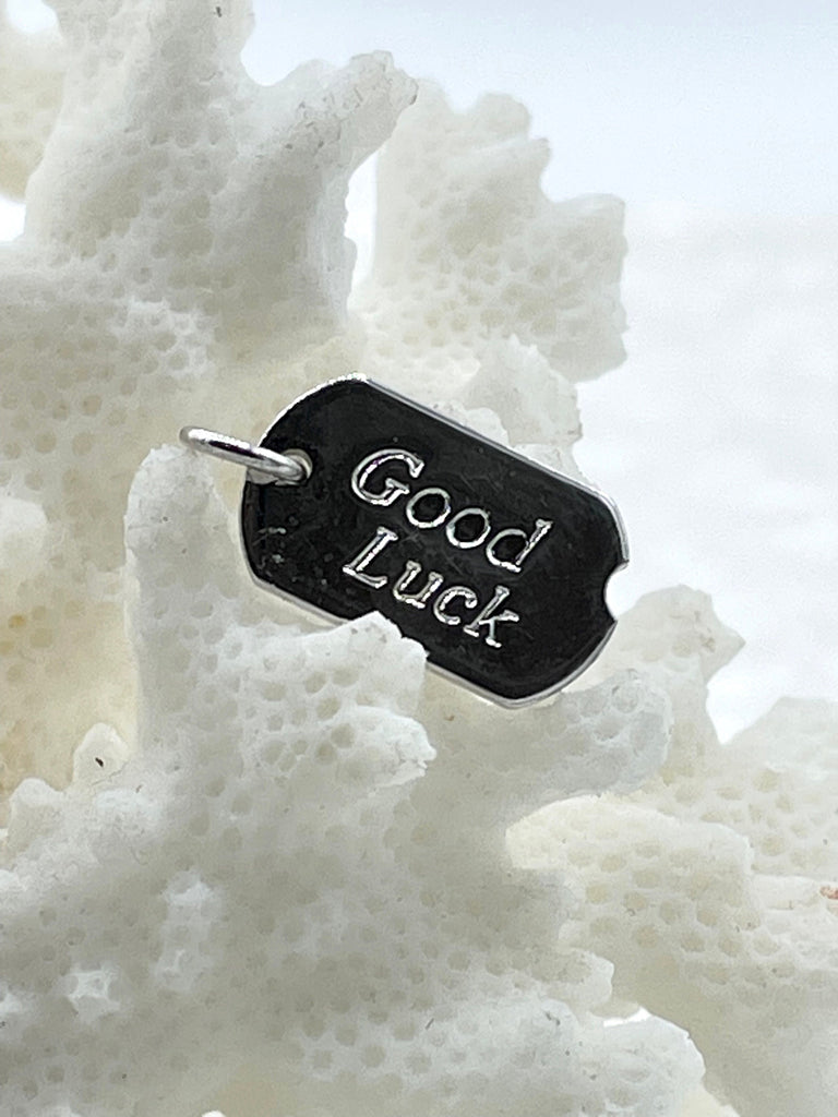 Good Luck Pendant, Good Luck Charm Brass 14kt Plated Gold or silver 15mm x 9mm. Fast Ship