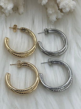 Brass Gold Plated Hoop Earrings, Silver Hoop, Bold Gold Hoop Earrings, Statement Hoops,31mm,Earrings, Gold or Silver Sold as a set Fast Ship