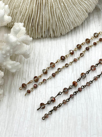 Crystal Round Champagne Copper Rose Rosary faceted glass beads Beaded Chain 6mm and 4 mm Gold or Bronze, pin 1 Meter (39 ") Fast Ship