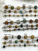 Image of Gemstone Crystal mix Rosary. African Turquoise,Picture Jasper, Agate, Beaded Chain 8mm, 6mm, 4mm 3 pin colors 1 Meter (39 ") Fast Ship