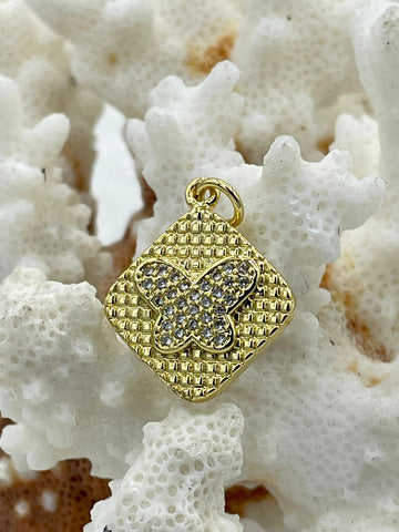 Micro Pave CZ Gold Butterfly Charm, CZ Micro Pave Butterfly Pendant/Charm, Pave Gold Butterfly, Butterfly Pendant, 3 Styles. Fast Shipping