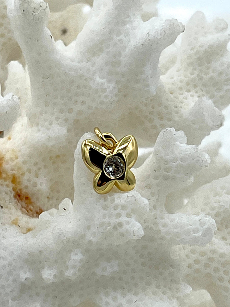 Micro Pave CZ Gold Butterfly Charm, CZ Micro Pave Butterfly Pendant/Charm, Pave Gold Butterfly, Butterfly Pendant, 3 Styles. Fast Shipping