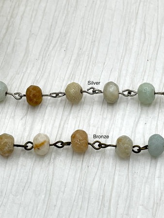 AMAZONITE GEMSTONE 1 meter (39") Rosary Chain, Beaded Chain, Bronze or Silver Wire. 8x6mm Rondelle gemstone beads, Fast ship