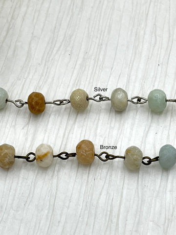 AMAZONITE GEMSTONE 1 meter (39") Rosary Chain, Beaded Chain, Bronze or Silver Wire. 8x6mm Rondelle gemstone beads, Fast ship