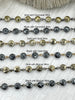 Image of HEMATITE GEMSTONE 1 meter (39") Rosary Style Chain, 8mm coin Faceted beads, Bronze, Gold or Gunmetal Wire. Chain per meter (39") Fast ship
