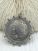 Image of Reproduction Coin Pendant, Liberty Peace Dollar Coin Pendant, Coin Bezel, Vintage Coin Pendant, Coin Bezel CZ . Fast Ship