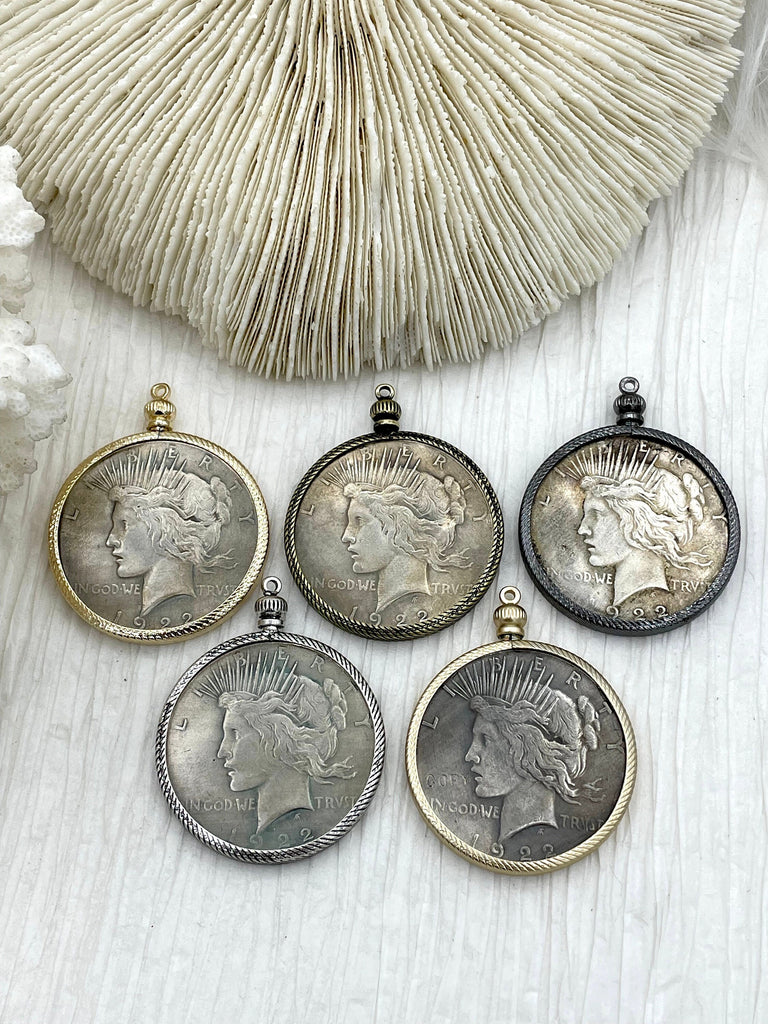Reproduction Coin Pendant 39mm, Coin Bezel, Liberty Coin, Vintage Coin, 5 bezel colors. Fast Shipping