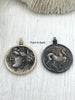 Image of Reproduction Coin Pendant 39mm, Coin Bezel, Vintage Coin, Greek Coin, 5 bezel colors. Fast Shipping
