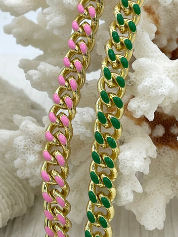 Enamel Plated Colored Curb Chain 8mm, Colorful Chain, Chunky Statement Chain, Bulky Link Chain, Curb 6 Colors Enamel Plated Brass Fast Ship