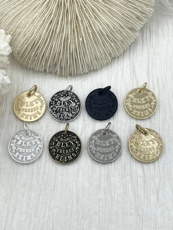 Champagne Coin Pendant, Bley Frères, Champagne Token Reproduction 28mm, French Coin Pendant, Champagne Medallion 8 Finishes. Fast Ship
