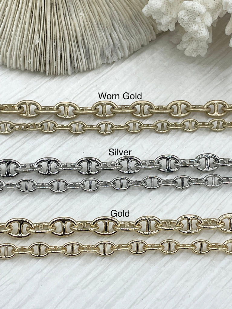 Brass Mariner Chain,Anchor Chain, Chunky Chain 12 x 8mm or 8 x 6mm. Gold Plated, Rhodium or Worn Gold. Fast Ship