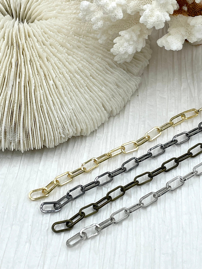 Paperclip Chain, Base Metal, Long Skinny Oval Rectangle Paperclip Chain 10x5x1mm Sold by the foot Electroplated Unsoldered Link FAST SHIP