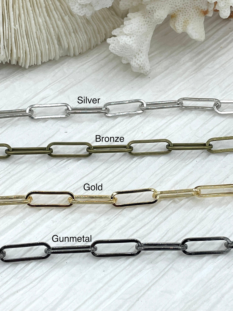 Paperclip Chain, Base Metal, Long Skinny Oval Rectangle Paperclip Chain 18x6x1.2mm Sold by the foot Electroplated Unsoldered Link FAST SHIP