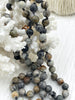 Image of PICASSO AGATE MIX Hand Knotted Gemstone Necklace, 36", 8mm Polished finish with Dark Gray thread. Fast ship