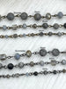Image of Gemstone Crystal mix Rosary Picasso Jasper Square and Rondelle Crystal Beaded Chain 8mm 6mm Gunmetal or Bronze, pin 1 Meter (39 ") Fast Ship
