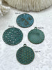 Image of Flat Round Filigree Stamped Metal Pendant Medallion Pendant, 4 styles, 42mm, 39mm, 34mm, 21mm Verdigris . Fast Ship