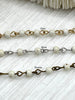 Image of WHITE Howlite Rosary Chain, Gold, silver, bronze or gunmetal wire links, 4mm round stone bead chain 1 Meter (39 inches)