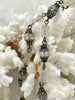 Image of Mixed Crystal W/Decorative Caps Clear and Beige Rosary Chain, Round & Rondelle mix. Mixed 8mm and 6mm with Bronze pin, by the foot