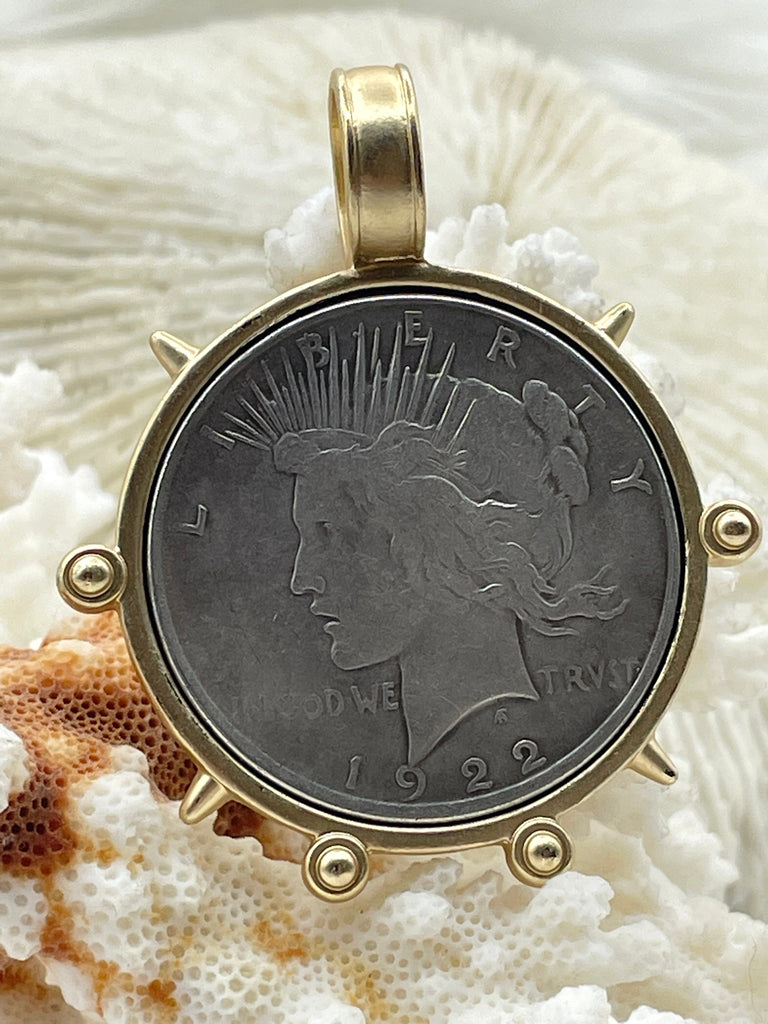 Reproduction Coin Pendant, Liberty Peace Dollar Coin Pendant, Coin Bezel, Vintage Coin Pendant, Silver Coin, 3 bezel colors. Fast Ship