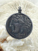 Image of Reproduction Coin Pendant 39mm, Coin Bezel, Vintage Coin, Greek Coin, 5 bezel colors. Fast Shipping