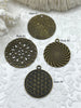 Image of Flat Round Filigree Stamped Metal Pendant Medallion Pendant, 4 styles, 42mm, 39mm, 34mm, 21mm Bronze. Fast Ship
