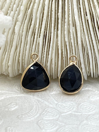 Gold Soldered Black Stone Pendant , 2 Shapes .Stone Pendant Fast Ship