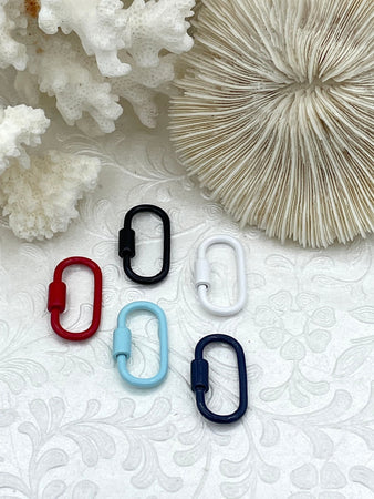 Enamel Colorful Oval Carabiner lock clasp. Brass Carabiner Screw Clasp, Carabiner Screw Pendant, Screw Connector Lock. 5 styles Fast Ship