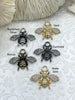 Image of French Bee Charm Pendant CZ Micro PAVE , French Bee Charm, CZ Bee, 33mm x 39mm Bee Charm, Cubic Zirconia Bee Pendant, 5 Finishes Fast Ship